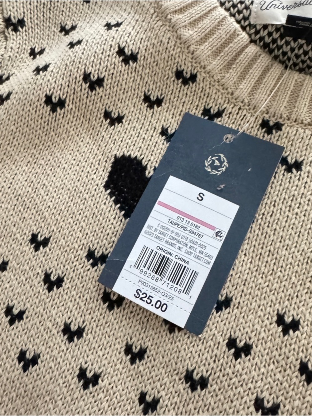 Heart Pattern Beige Short Sleeve Sweater Universal Thread NWT szS - Picture 8 of 9